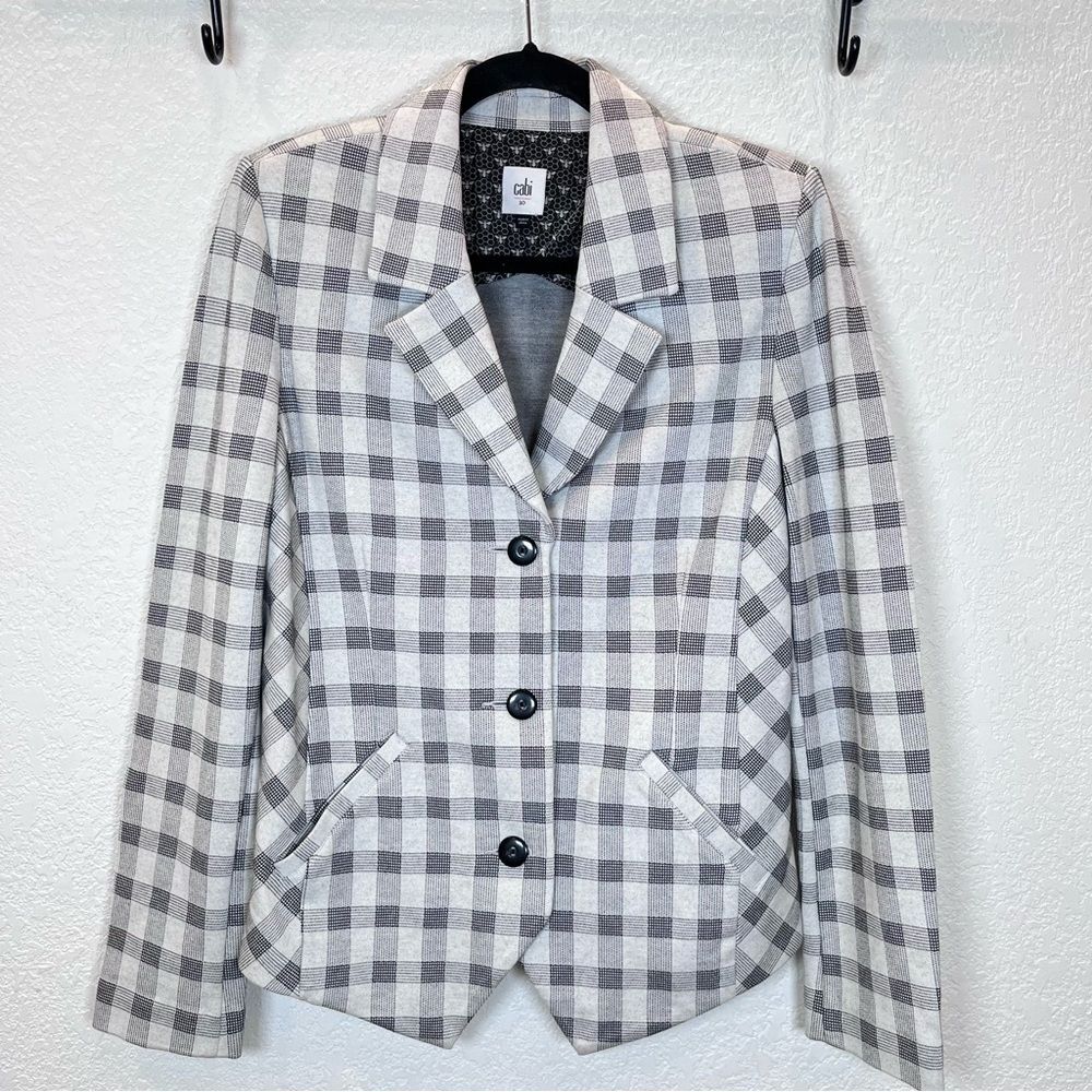 CAbi Valentina Checker Plaid Blazer Style 5292 in Black/Grey size 10